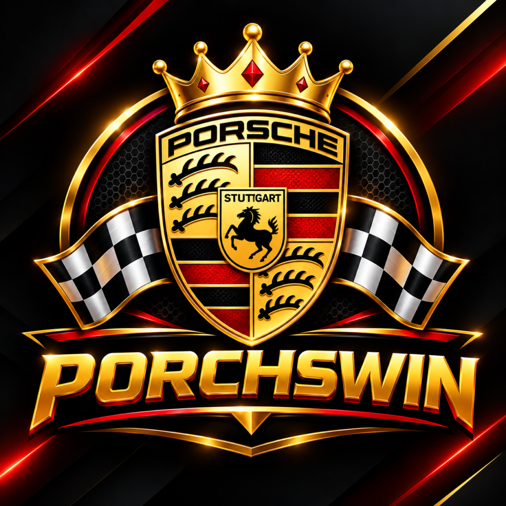 Porchswин Game logo with a premium gold and red gaming emblem